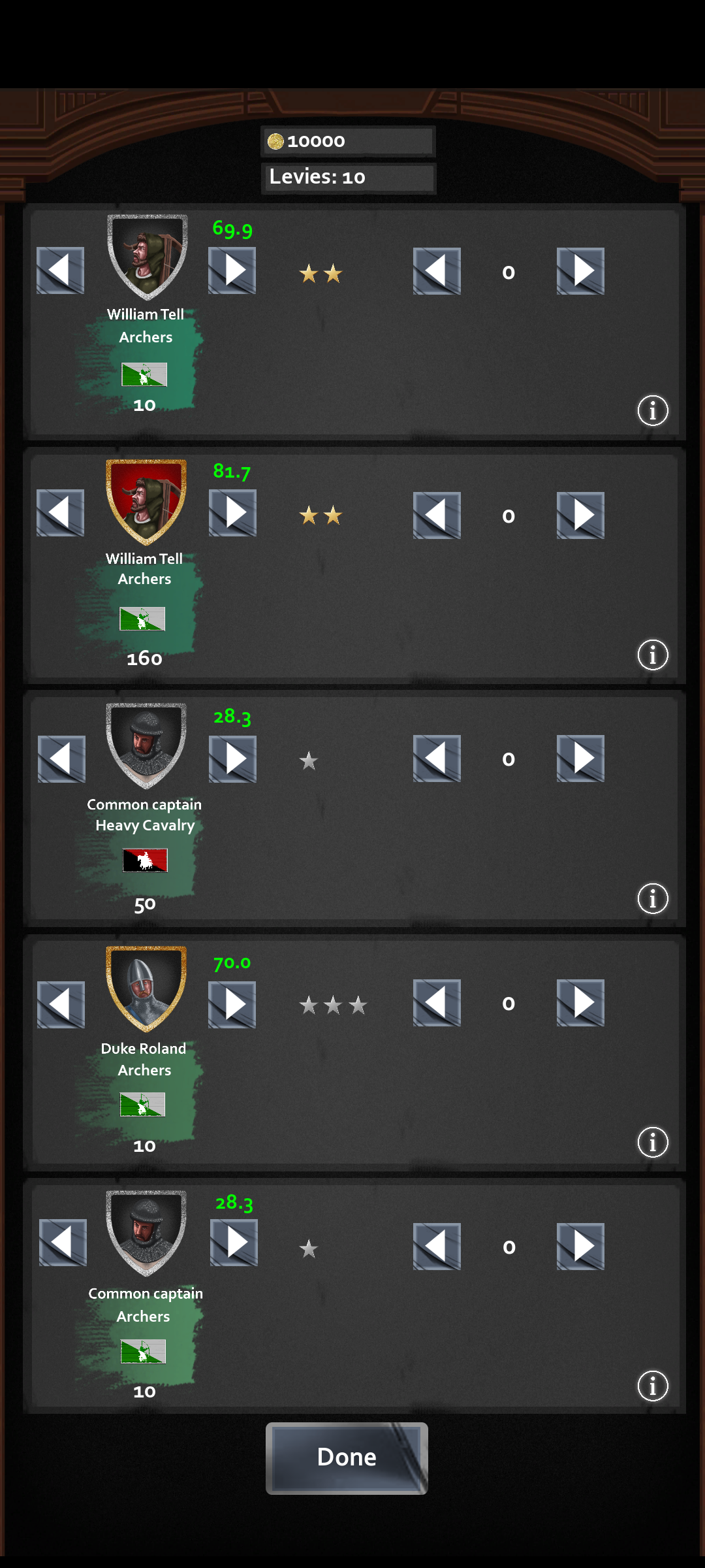 Army editor and unit management screen
